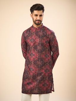 Manyavar - Maroon Printed Cotton Blend Kurta
