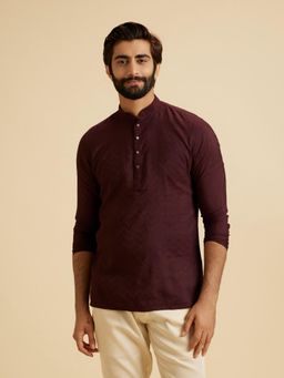 Manyavar - Wine Textured Viscose Blend Kurta