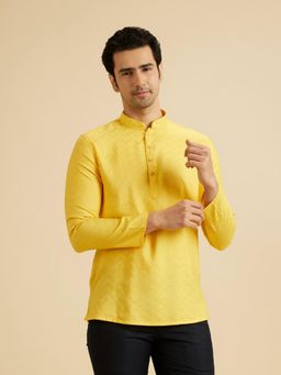 Manyavar - Mustard Textured Viscose Blend Kurta