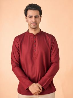 Manyavar - Maroon Embroidered Cotton Blend Kurta