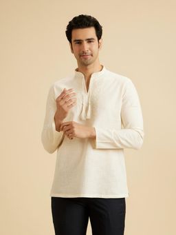Manyavar - Cream Embroidered Cotton Kurta
