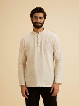 Manyavar - Beige Embroidered Linen Blend Kurta