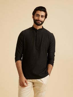 Manyavar - Black Embroidered Rayon Blend Kurta