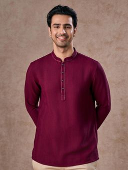 Manyavar - Wine Textured Rayon Blend Kurta