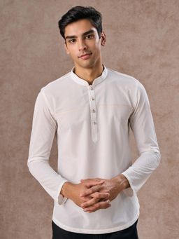Manyavar - White Textured Knitted Kurta