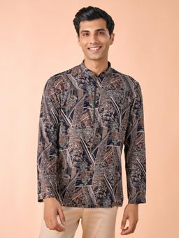 Manyavar - Blue Printed Spandex Kurta