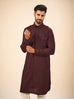 Manyavar - Wine Textured Spandex Kurta
