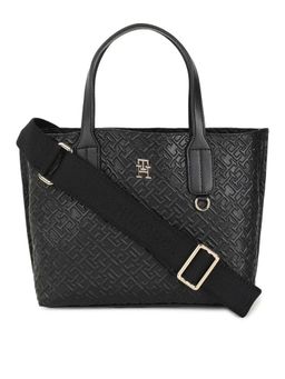 Tommy Hilfiger - Black Pu Textured Handbag with Detachable Strap