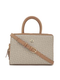 Tommy Hilfiger - Beige Pvc Printed Handbag with Detachable Strap