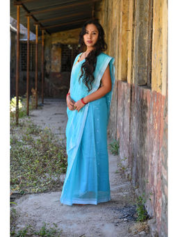 BEGUM BELIYA - Blue Bengal Cotton Saree with Unstitched Blouse