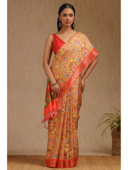 Soch - Womens Multicolour Art Silk Pochampally Saree with Unstitched Blouse