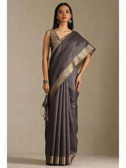 Soch - Womens Grey Tussar Solid Saree with Unstitched Blouse