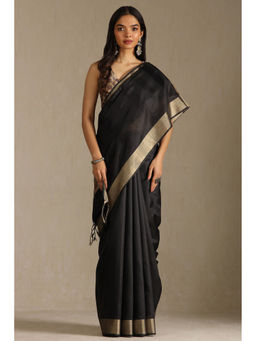 Soch - Womens Black Tussar Solid Saree with Unstitched Blouse