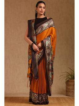 Soch - Womens Mustard Pashmina Floral Print Saree with Unstitched Blouse