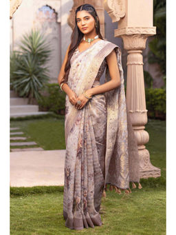 Soch - Womens Multi-Color Chanderi Floral Print Saree with Unstitched Blouse