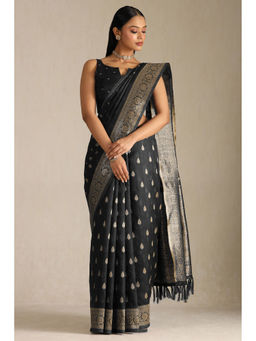 Soch - Womens Black Tussar Zari Woven Saree with Unstitched Blouse