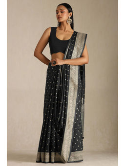 Soch - Womens Black Tussar Woven Design Saree with Unstitched Blouse