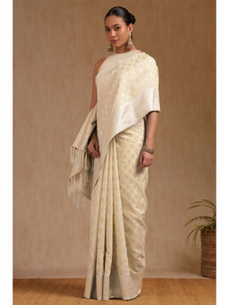 Soch - Womens Cream Tussar Zari Woven Saree with Unstitched Blouse
