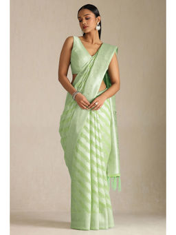 Soch - Womens Light Green Tussar Woven Design Saree with Unstitched Blouse