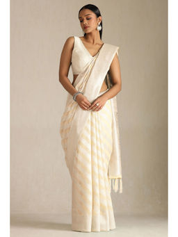 Soch - Womens Cream Tussar Woven Design Saree with Unstitched Blouse