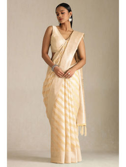 Soch - Womens Beige Tussar Woven Design Saree with Unstitched Blouse