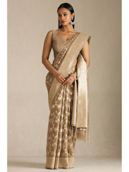 Soch - Womens Beige Tussar Zari Woven Design Saree with Unstitched Blouse