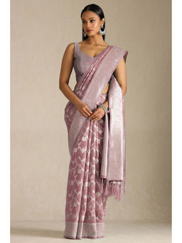 Soch - Womens Onion Pink Tussar Zari Woven Design Saree with Unstitched Blouse