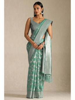 Soch - Womens Sap Green Tussar Zari Woven Design Saree with Unstitched Blouse