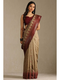 Soch - Womens Beige Tussar Woven Design Saree with Unstitched Blouse