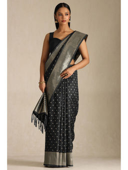 Soch - Womens Black Tussar Woven Design Saree with Unstitched Blouse