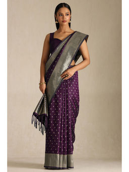 Soch - Womens Purple Tussar Woven Design Saree with Unstitched Blouse
