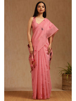 Soch - Womens Pink Chanderi Woven Design Saree with Unstitched Blouse