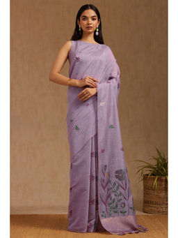 Soch - Womens Lavender Chanderi Woven Design Saree with Unstitched Blouse