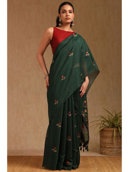 Soch - Womens Green Chanderi Pichwai Print Saree with Unstitched Blouse
