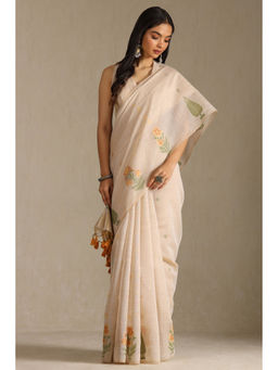 Soch - Womens Beige Chanderi Woven Design Saree with Unstitched Blouse