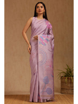 Soch - Womens Lavender Tussar Zari Woven Design Saree with Unstitched Blouse