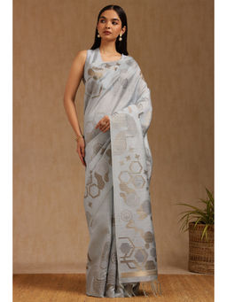 Soch - Womens Light Grey Tussar Woven Design Saree with Unstitched Blouse