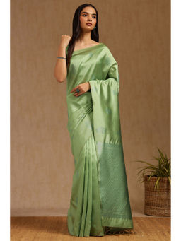 Soch - Womens Sap Green Tussar Woven Design Saree with Unstitched Blouse
