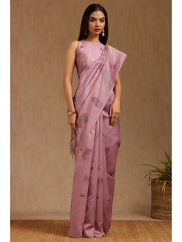 Soch - Womens Onion Pink Tussar Woven Design Saree with Unstitched Blouse