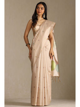 Soch - Womens Beige Tussar Woven Design Saree with Unstitched Blouse