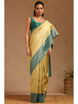 Soch - Womens Light Green Silk Blend Zari Woven Saree with Unstitched Blouse