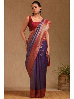 Soch - Womens Purple Silk Blend Zari Woven Saree with Unstitched Blouse