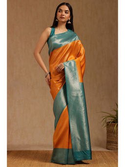 Soch - Womens Mustard Silk Blend Zari Woven Saree with Unstitched Blouse