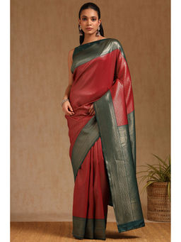 Soch - Womens Maroon Silk Blend Zari Woven Saree with Unstitched Blouse