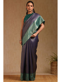 Soch - Womens Green Silk Blend Paisley Print Zari Woven Saree with Unstitched Blouse