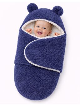 BRANDONN - Navy Blue Baby Solid Hooded Carry Nest Wrapper Swaddle (0-9 Months)