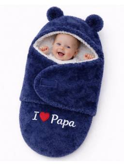 BRANDONN - Navy Blue Embroidered Baby Wrapper Swaddle (0-9 Months)
