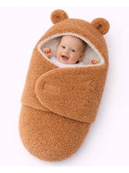 BRANDONN - Brown Baby Hooded Wrapper Swaddle (0-9 Months)