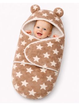 BRANDONN - Brown Baby Hooded Wrapper Swaddle (0-9 Months)