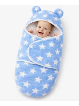 BRANDONN - Blue Baby Hooded Wrapper Swaddle (0-9 Months)